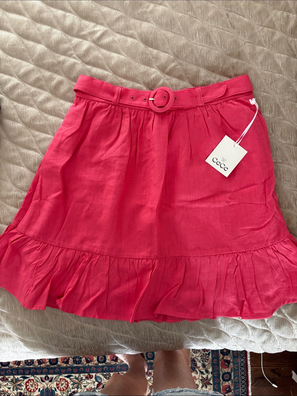 CeCe Belted Ruffle Hem Mini Skirt